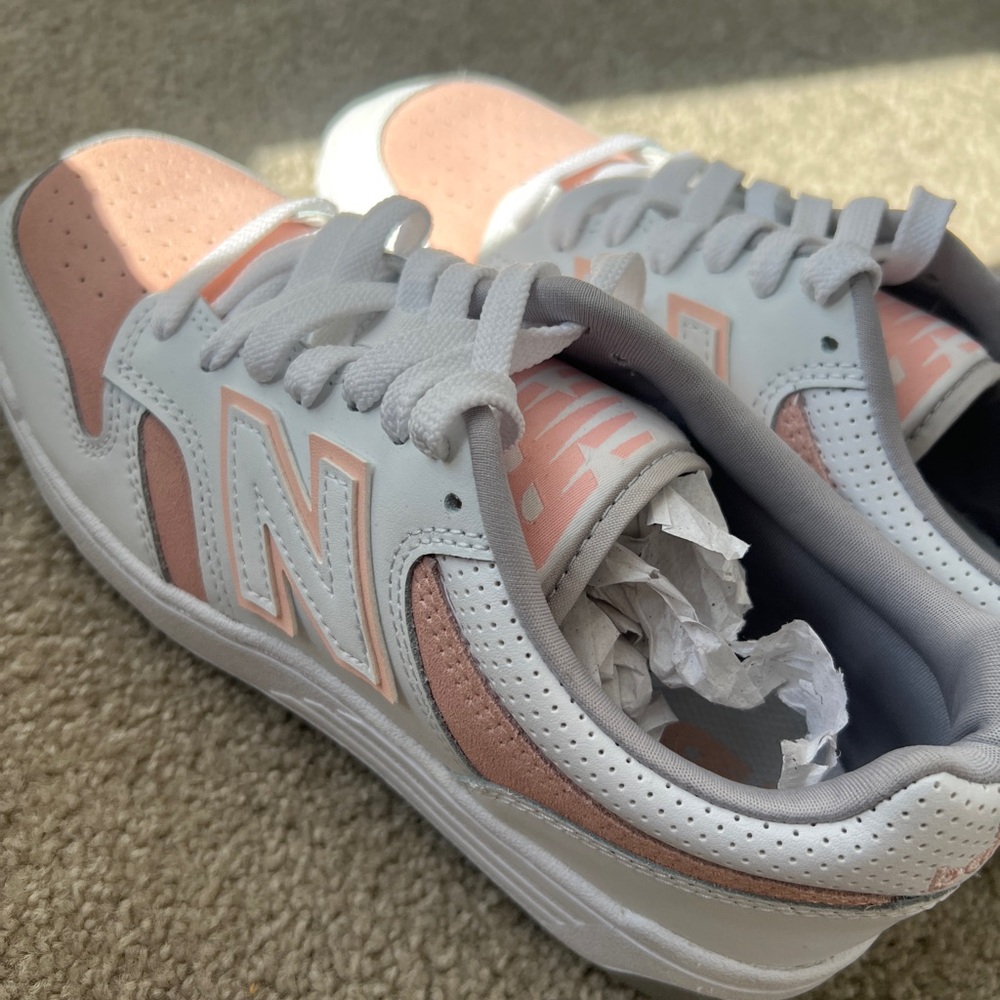 New Balance White & Blush Pink Low-Top Sneakers